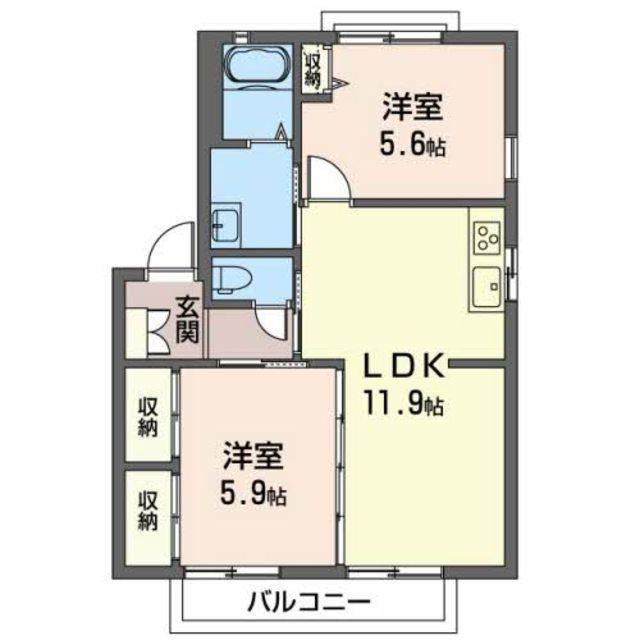 フレグランスガーデンB棟(2LDK/2階)の間取り写真