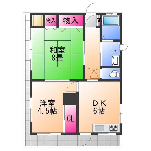 ロワイヤル森本(2DK/3階)の間取り写真
