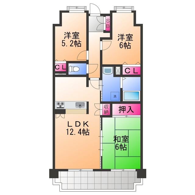 シャルマンフジエスト岸和田(3LDK/1階)の間取り写真