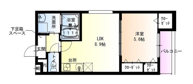 フジパレス羽衣駅南(1LDK/1階)の間取り写真