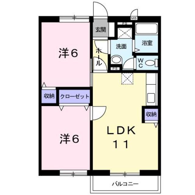 グリーンコート1番館(2LDK/1階)の間取り写真
