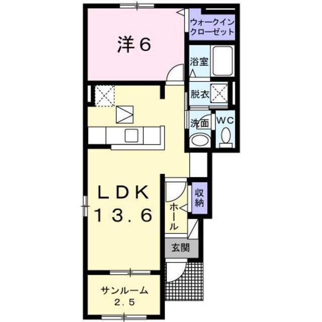 プロムナード 岸城(1LDK/1階)の間取り写真