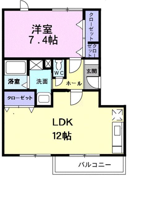 ハートベイルB(1LDK/2階)の間取り写真