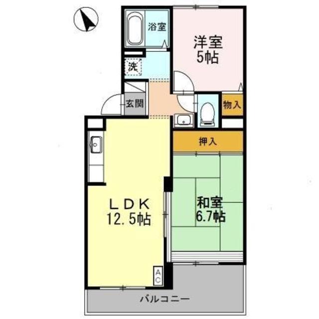 ヴァンベールしののめ B棟(2LDK/2階)の間取り写真