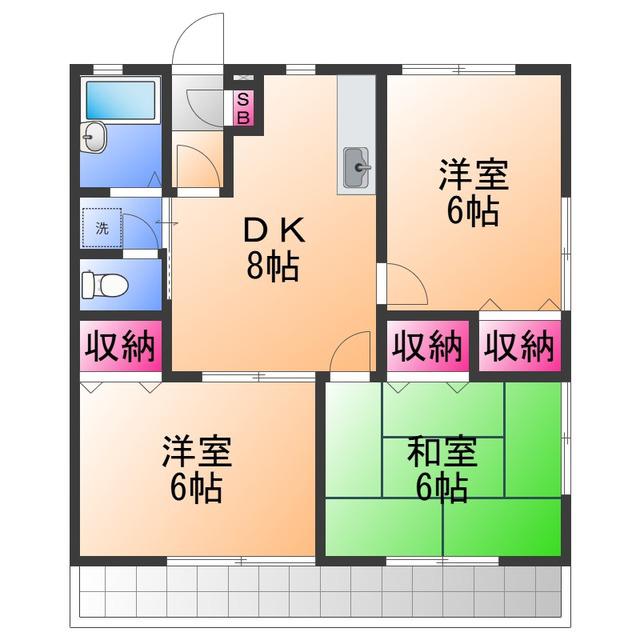エステートピア二色の浜(3DK/2階)の間取り写真