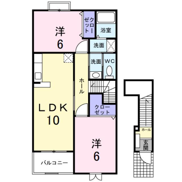 ウエストスクエアB棟(2LDK/2階)の間取り写真