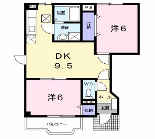 フォンテーヌ北館(2DK/1階)の間取り写真