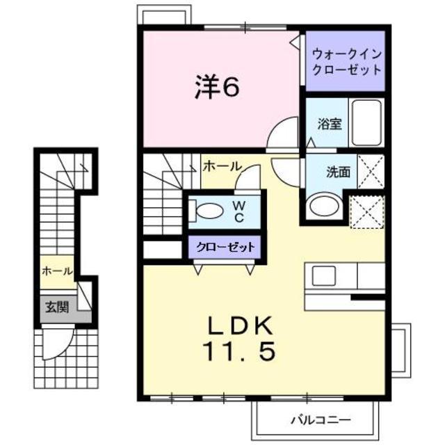 イーストⅡ(1LDK/2階)の間取り写真
