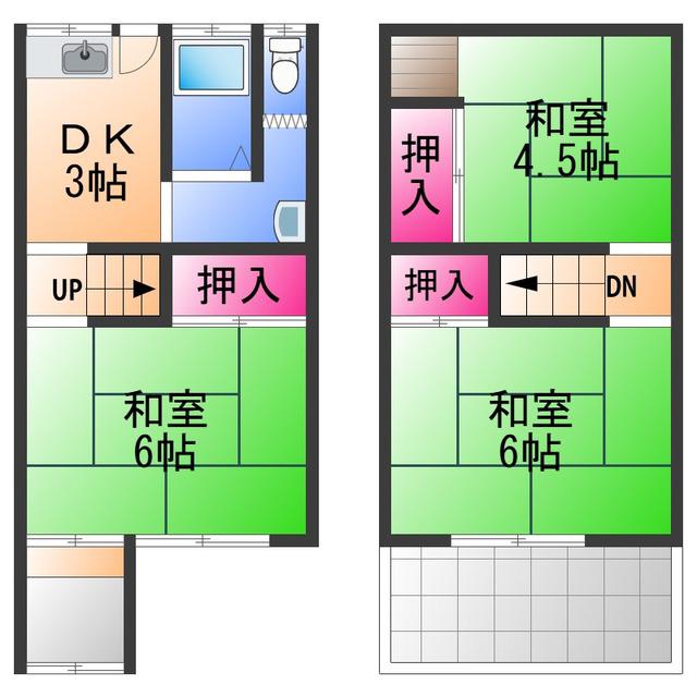 阪和線 北信太駅 徒歩9分 2階建 築56年(3DK)の間取り写真