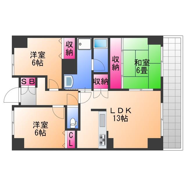 プレステージフジ東貝塚壱番館(3LDK/3階)の間取り写真