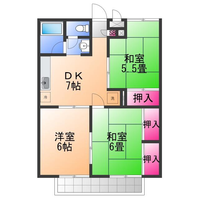 モアクレスト綾園(3DK/2階)の間取り写真