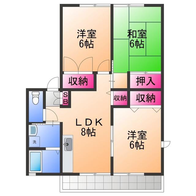 レトア東佐野B(3LDK/1階)の間取り写真