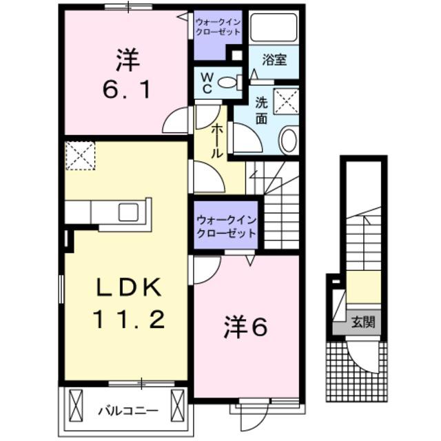 ヴィラ・アムール(2LDK/2階)の間取り写真