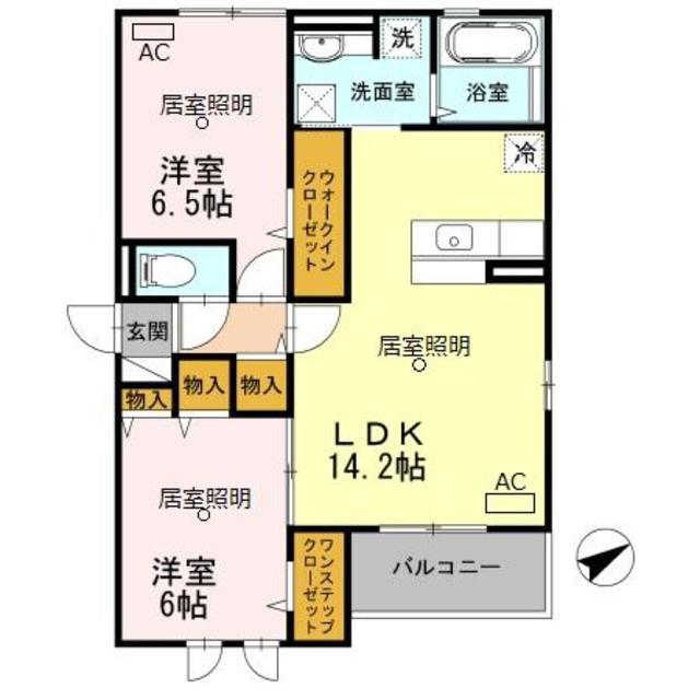 松籟軒B棟(2LDK/1階)の間取り写真