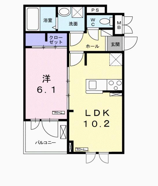 ブランドール久米田Ⅴ(1LDK/2階)の間取り写真