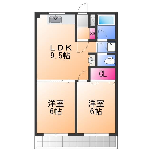 メゾンドタカ(2LDK/4階)の間取り写真