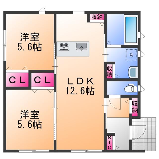 阪和線 東岸和田駅 徒歩5分 1階建 新築(2LDK)の間取り写真