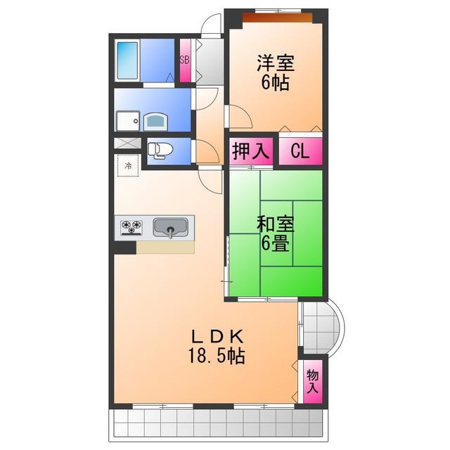 サンダモン北勘(2LDK/4階)の間取り写真