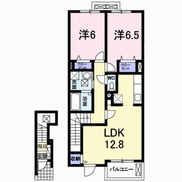 ルミエル穴師(2LDK/2階)の間取り写真