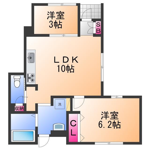 プレミアムスイート岸和田駅前(2LDK/1階)の間取り写真