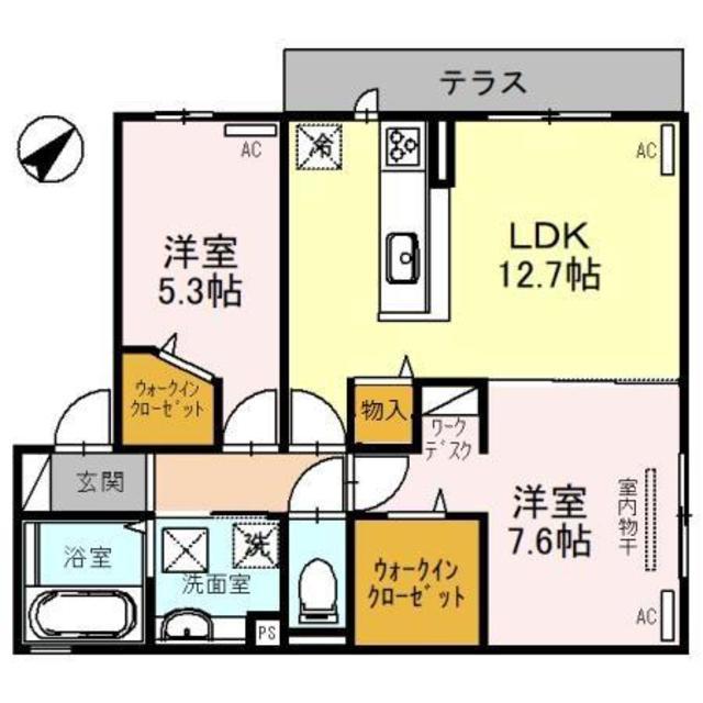 メゾンドゥボヌール(2LDK/1階)の間取り写真