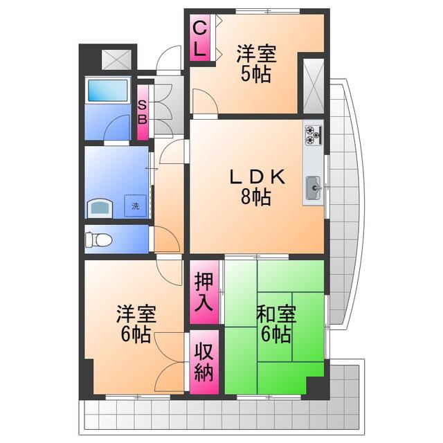 ロイヤルフラット壱番館(3LDK/2階)の間取り写真