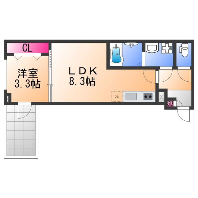 ジーメゾン高石千代田アクシス(1LDK/2階)の間取り写真