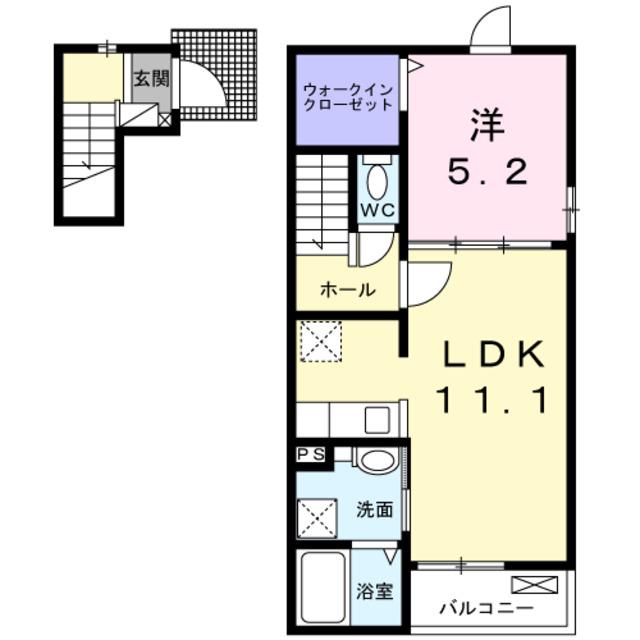カレントK・J(1LDK/2階)の間取り写真