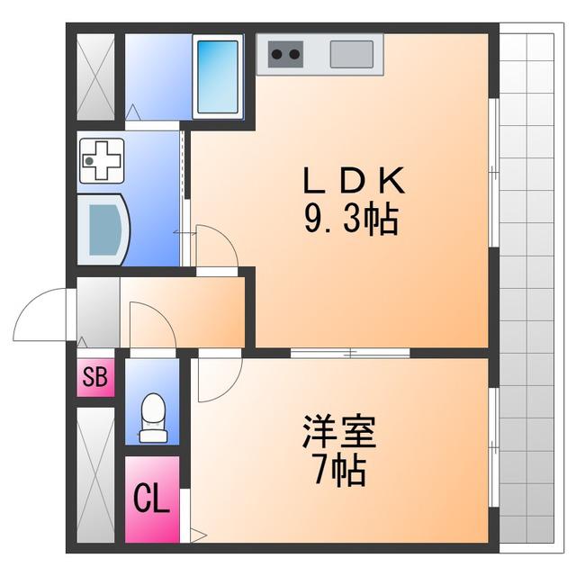 アンプルールフェール ルミエール富木(1LDK/2階)の間取り写真