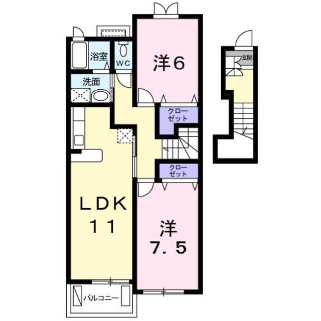 ヴィラ プルメリア(2LDK/2階)の間取り写真