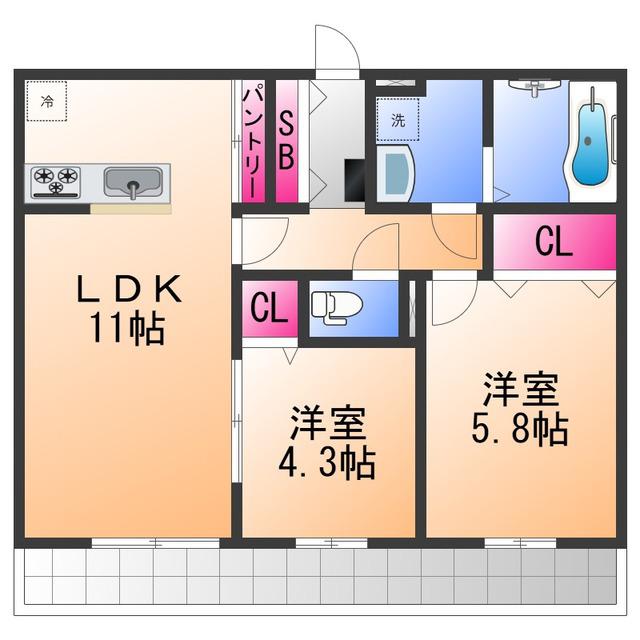 VIDA FELIZ(2LDK/2階)の間取り写真