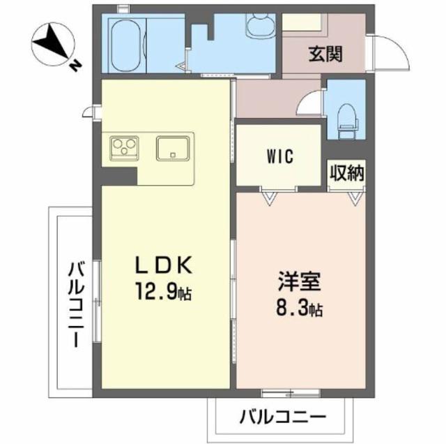 シャーメゾン千鳥(1LDK/2階)の間取り写真
