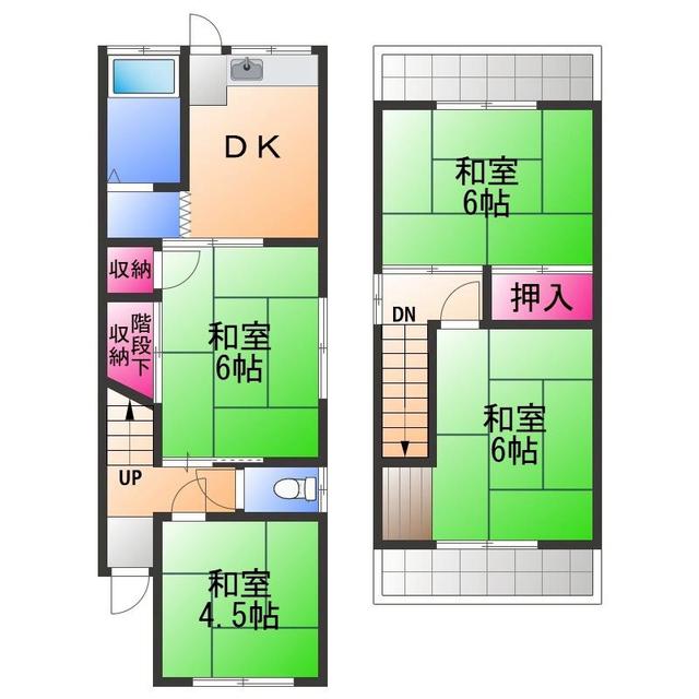 南海電鉄南海本線 北助松駅 徒歩5分 2階建 築55年(4DK)の間取り写真