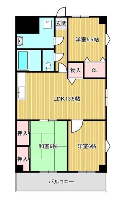 ノゥブルヒル二色(3LDK/2階)の間取り写真