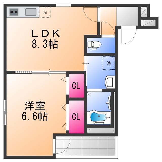 フジパレス助松町サウス(1LDK/1階)の間取り写真