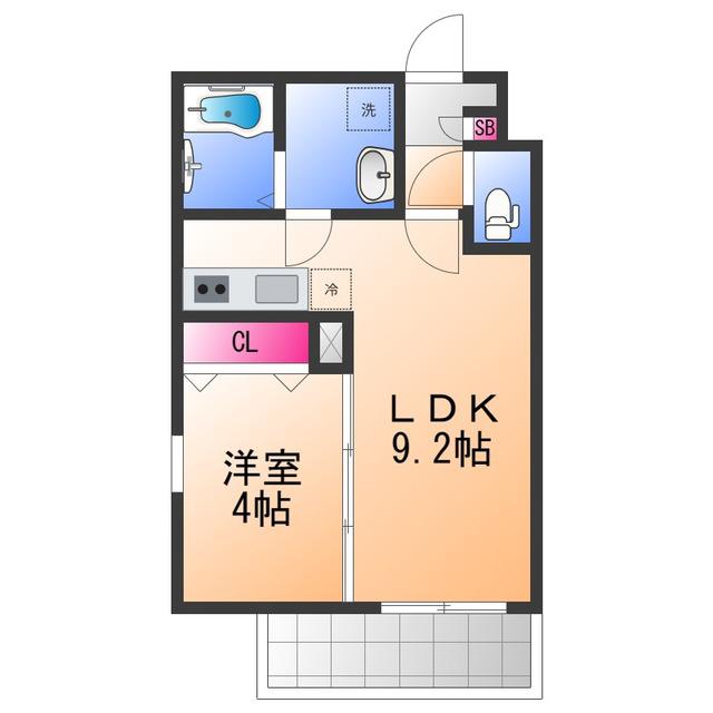 ジーメゾン泉大津ベルビュー(1LDK/2階)の間取り写真