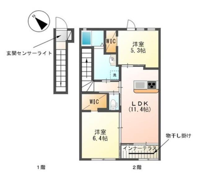 ラ・プリミェール翔(2LDK/2階)の間取り写真