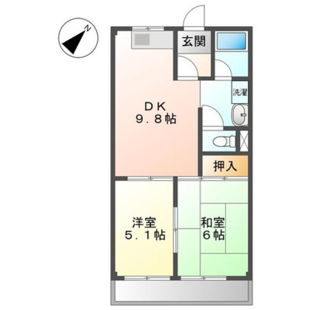 パレスさくらB(2DK/1階)の間取り写真