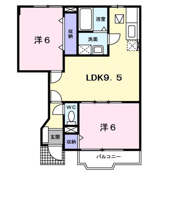 フォンテーヌ北館(2LDK/1階)の間取り写真