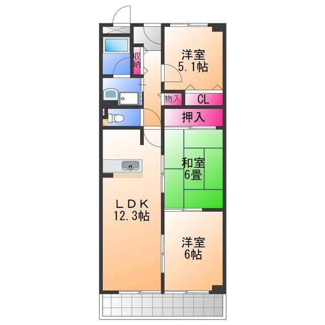 シャンテ小倉(3LDK/2階)の間取り写真