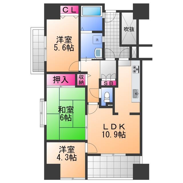 忠岡アーバンコート(3LDK/4階)の間取り写真