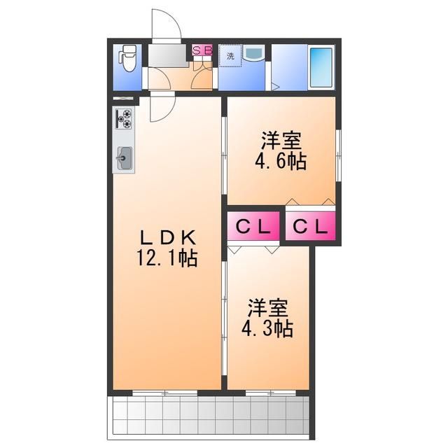 TIO泉佐野(2LDK/1階)の間取り写真