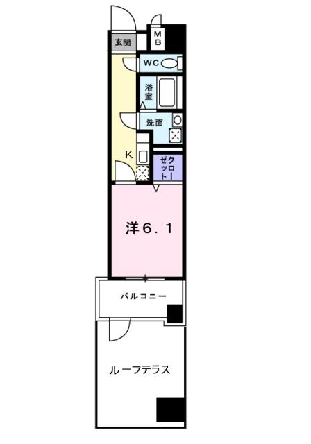 PARK岸和田Ⅱ(1K/2階)の間取り写真