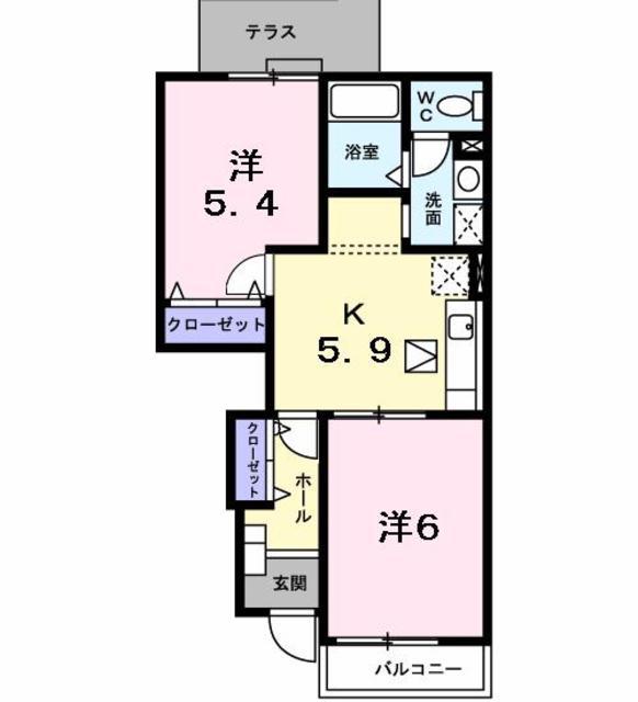 メゾン・アンソレイエ(2DK/1階)の間取り写真