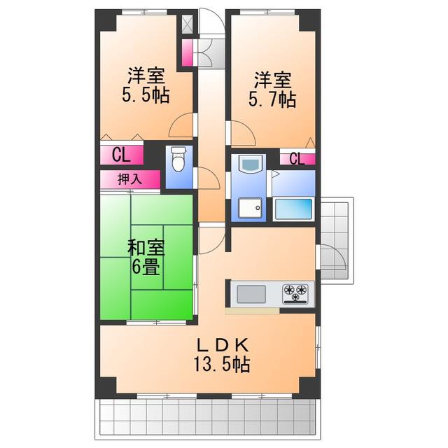 ロジュマン麻生中(3LDK/4階)の間取り写真