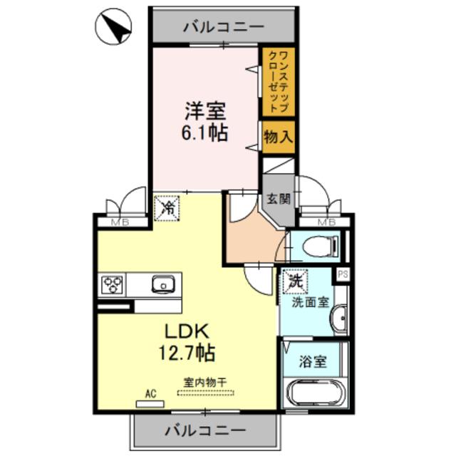 アオーラヌエボ2(1LDK/2階)の間取り写真