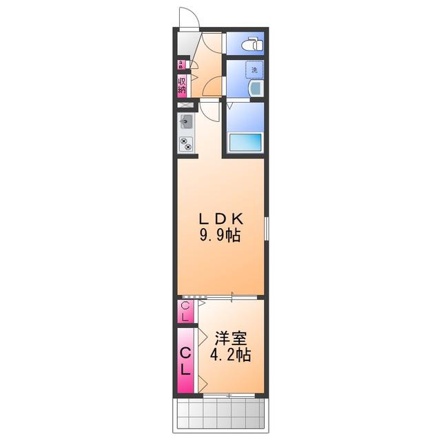 ジーメゾン岸和田上町(1LDK/2階)の間取り写真