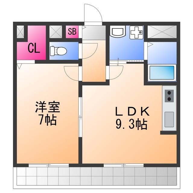 アンプルールフェール ルミエール富木(1LDK/2階)の間取り写真