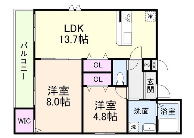 フジパレス レーヴⅠ番館(2LDK/1階)の間取り写真