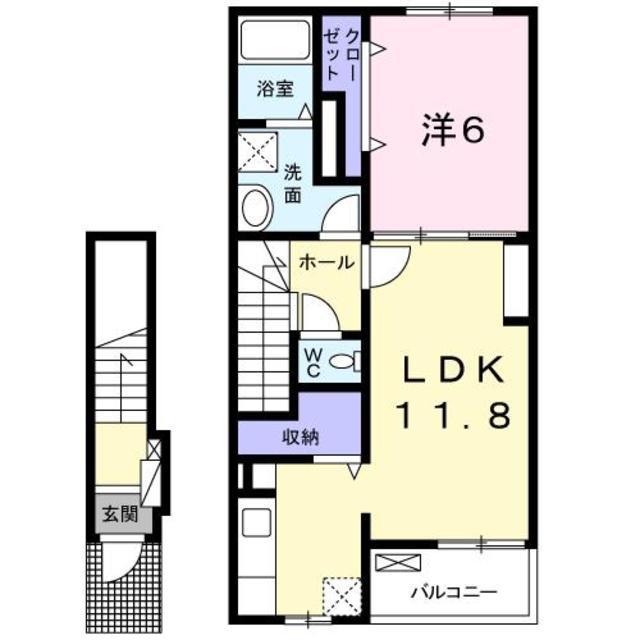 ラウレア 貝塚(1LDK/2階)の間取り写真